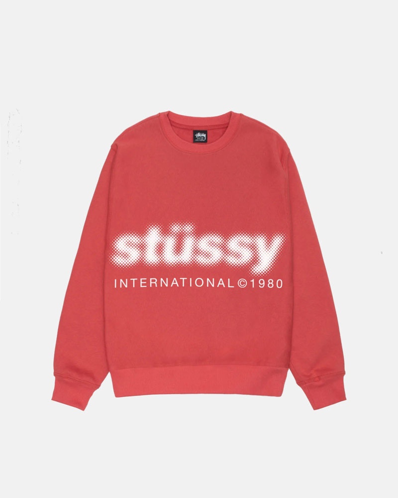 Red Stüssy Blur Crew Sweatshirt | UAE HCU687510