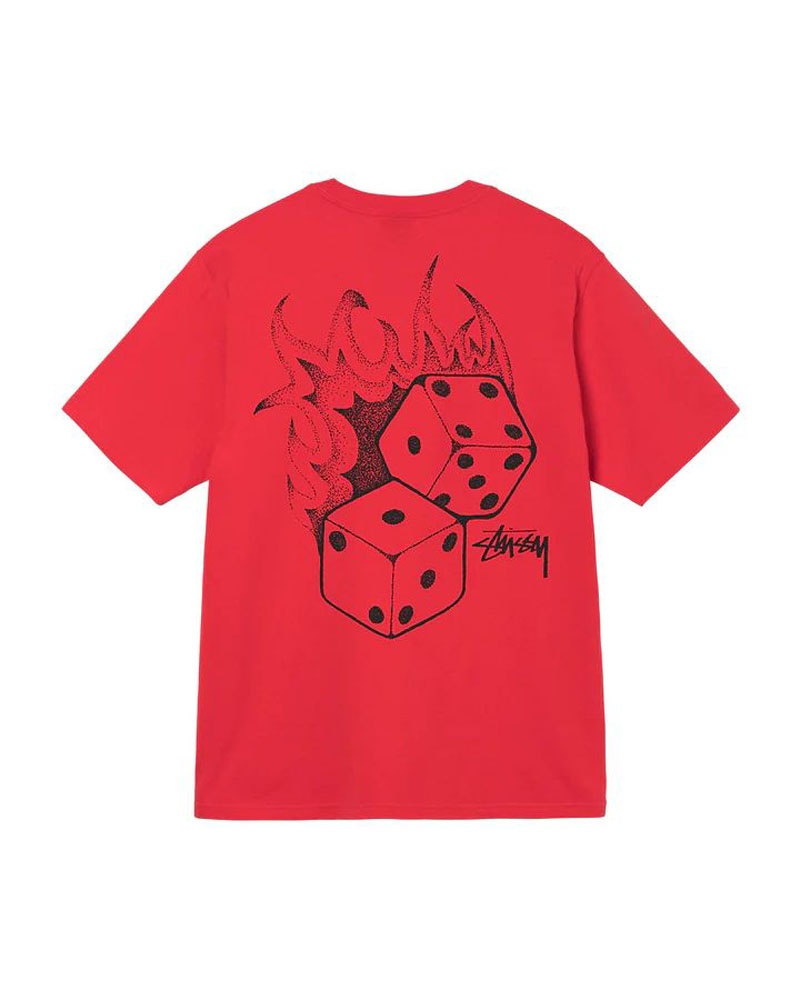 Red Stüssy Fire Dice T-Shirt | UAE FOS380624