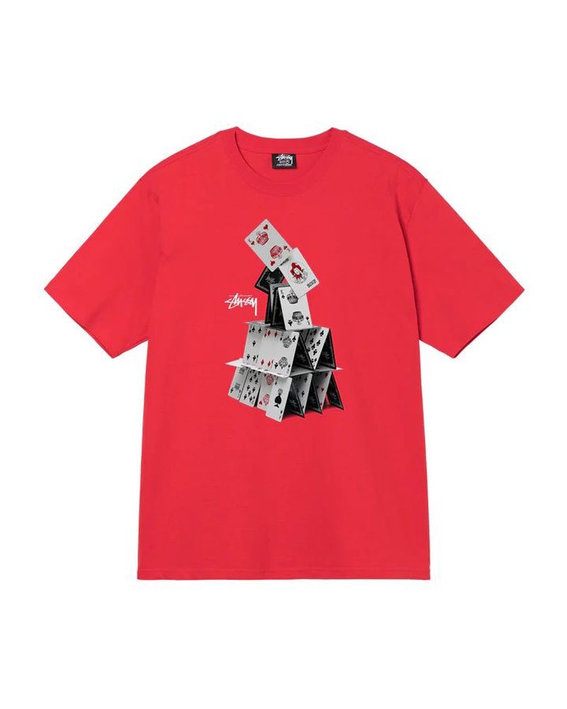 Red Stüssy House Of Cards T-Shirt | UAE ETQ248095