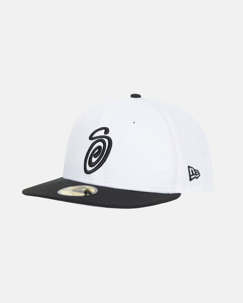 White Black Stüssy New Era 59Fifty Curly S Cap | UAE BOM047196