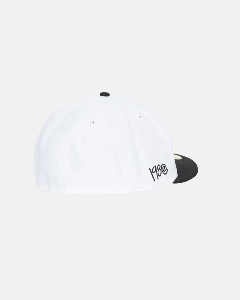 White Black Stüssy New Era 59Fifty Curly S Cap | UAE BOM047196