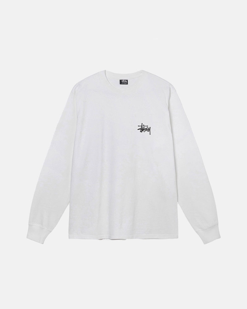 White Stüssy Basic LS T-Shirt | UAE ZNM185392