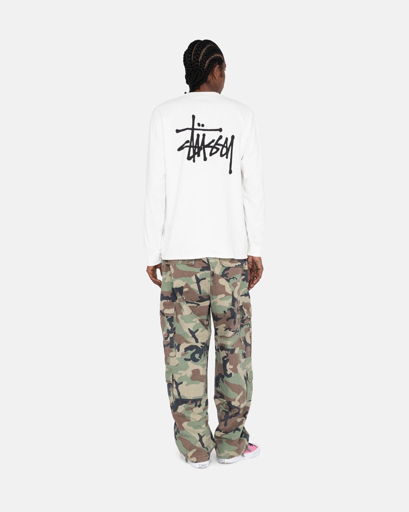 White Stüssy Basic LS T-Shirt | UAE ZNM185392