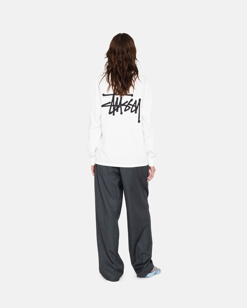 White Stüssy Basic LS T-Shirt | UAE ZNM185392