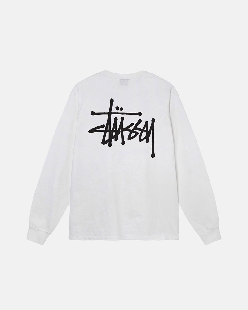 White Stüssy Basic LS T-Shirt | UAE ZNM185392