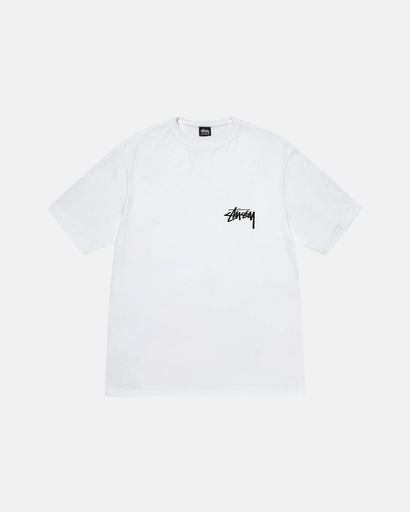 White Stüssy Burning Stock T-Shirt | UAE DRN586293