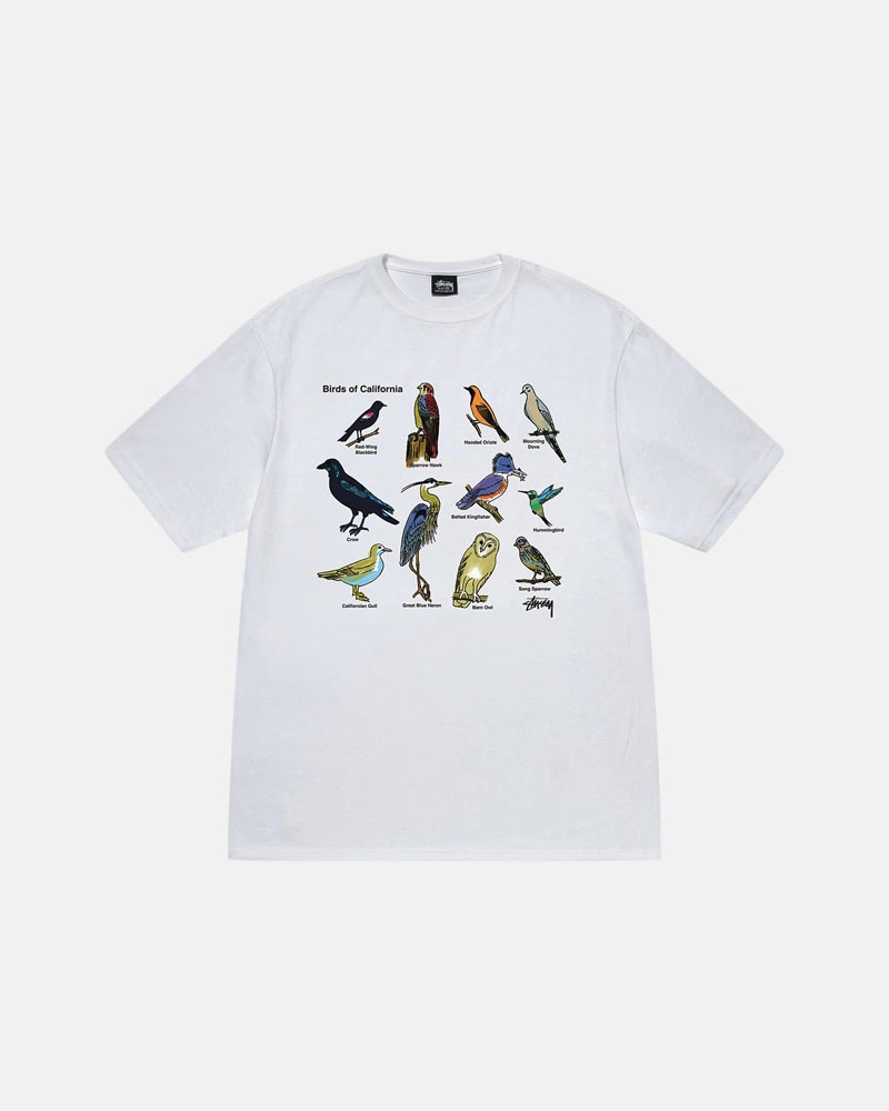 White Stüssy California Birds T-Shirt | UAE GKT926751