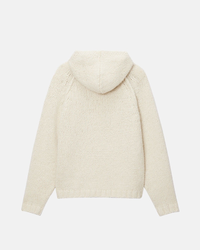 White Stüssy Chunky Knit Zip Hoodie | UAE MAP451023