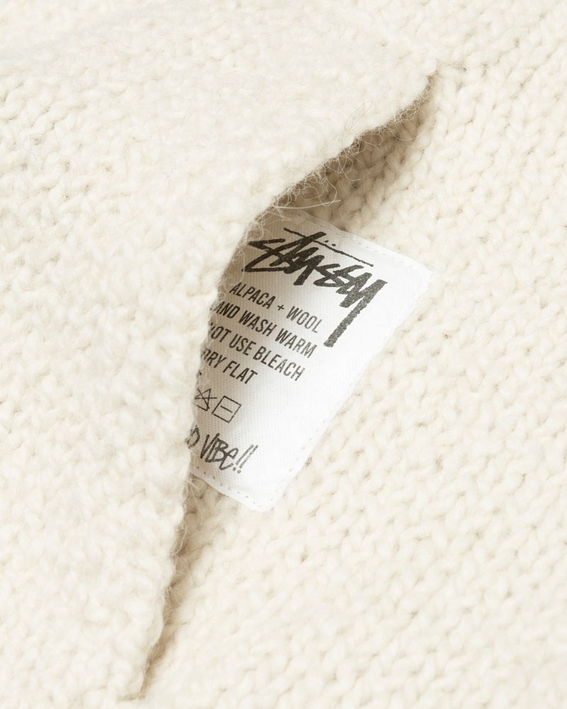 White Stüssy Chunky Knit Zip Hoodie | UAE MAP451023