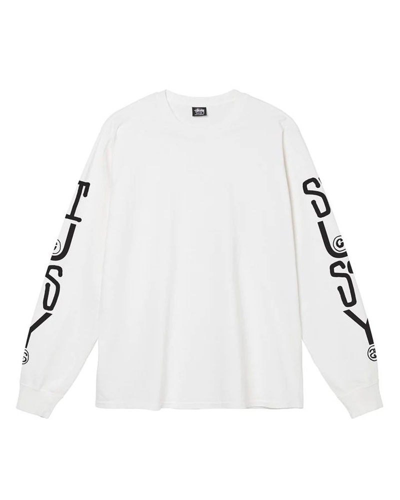 White Stüssy Classic Stack Pigment Dyed LS Tee Sweatshirt | UAE NSH684159