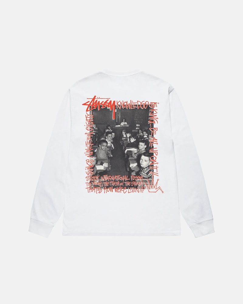 White Stüssy Classroom LS T-Shirt | UAE BRL924508