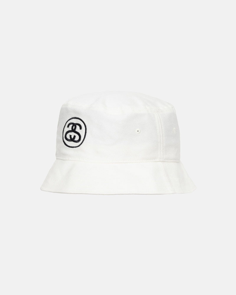 White Stüssy Deep Bucket SS Link Hat | UAE QVH658107