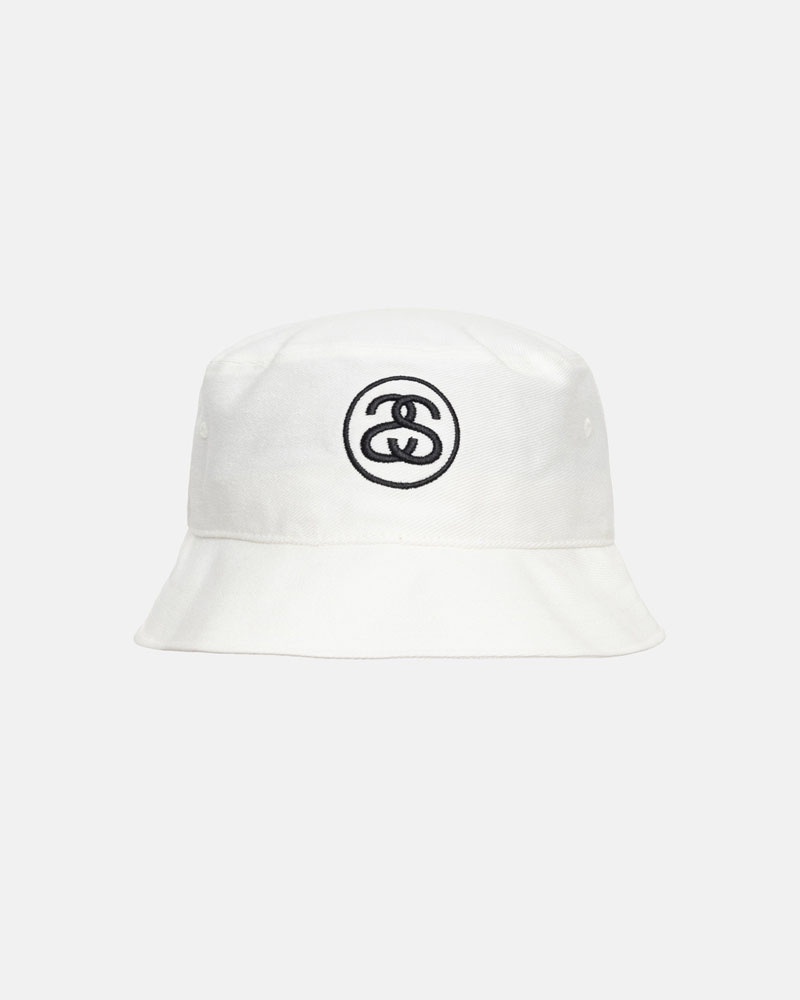 White Stüssy Deep Bucket SS Link Hat | UAE QVH658107