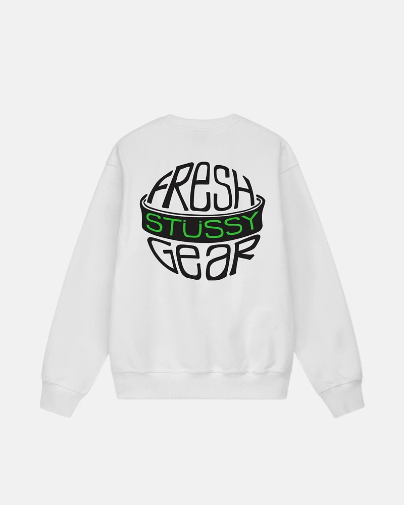 White Stüssy Fresh Gear Crew Sweatshirt | UAE UQH472061