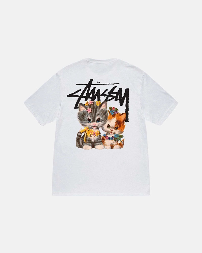 White Stüssy Kittens T-Shirt | UAE KST187354