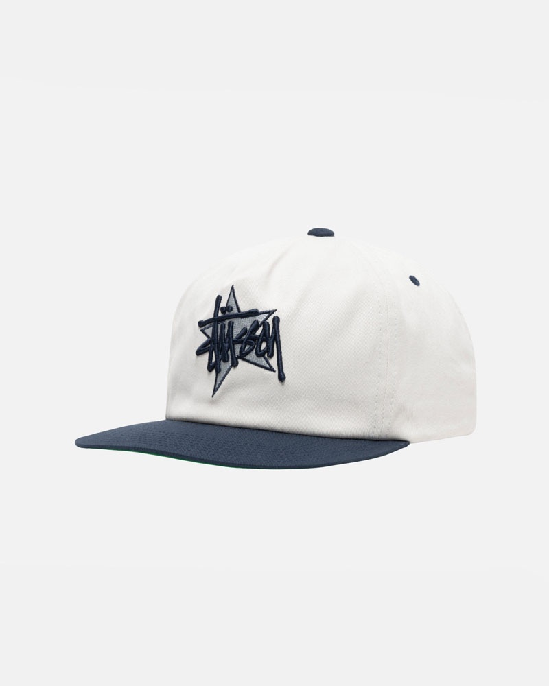 White Stüssy Mid-Depth Basic Star Strapback Cap | UAE VBW683147