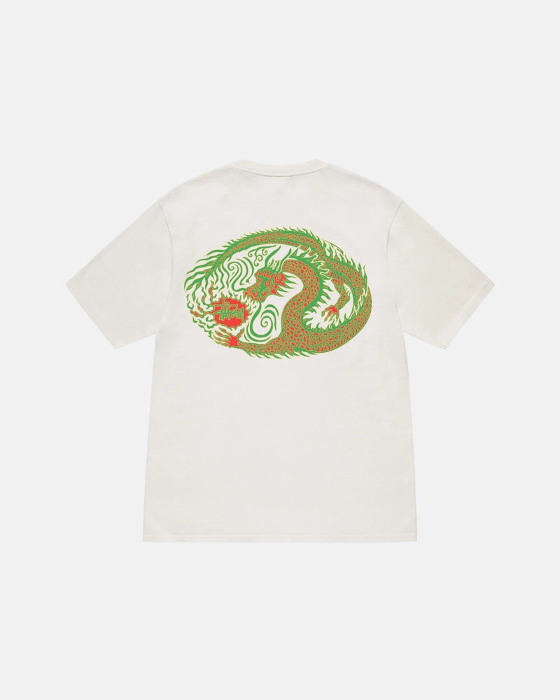 White Stüssy Mosaic Dragon Pigment Dyed T-Shirt | UAE TLK180547