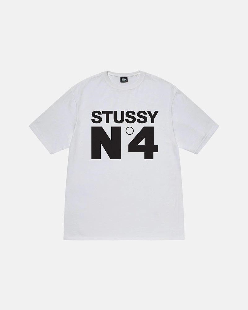 White Stüssy No.4 T-Shirt | UAE URZ654781