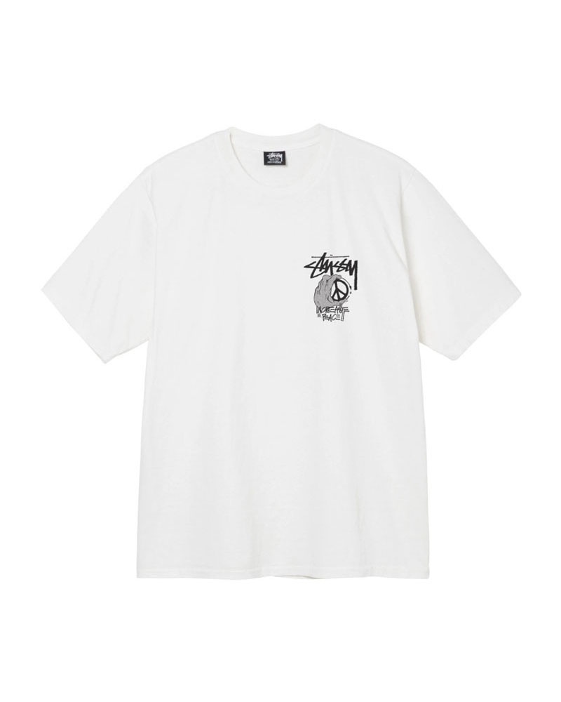 White Stüssy Peace Hand Pigment Dyed T-Shirt | UAE KOV529378