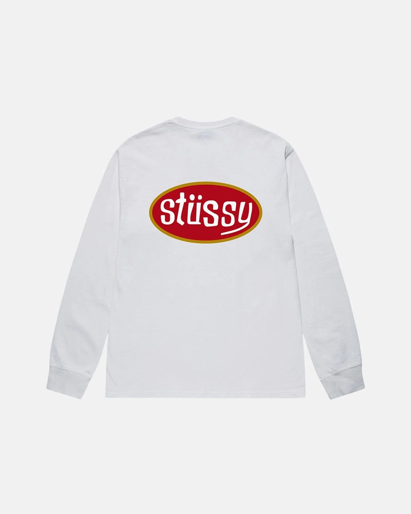 White Stüssy Pitstop LS T-Shirt | UAE QZX765029