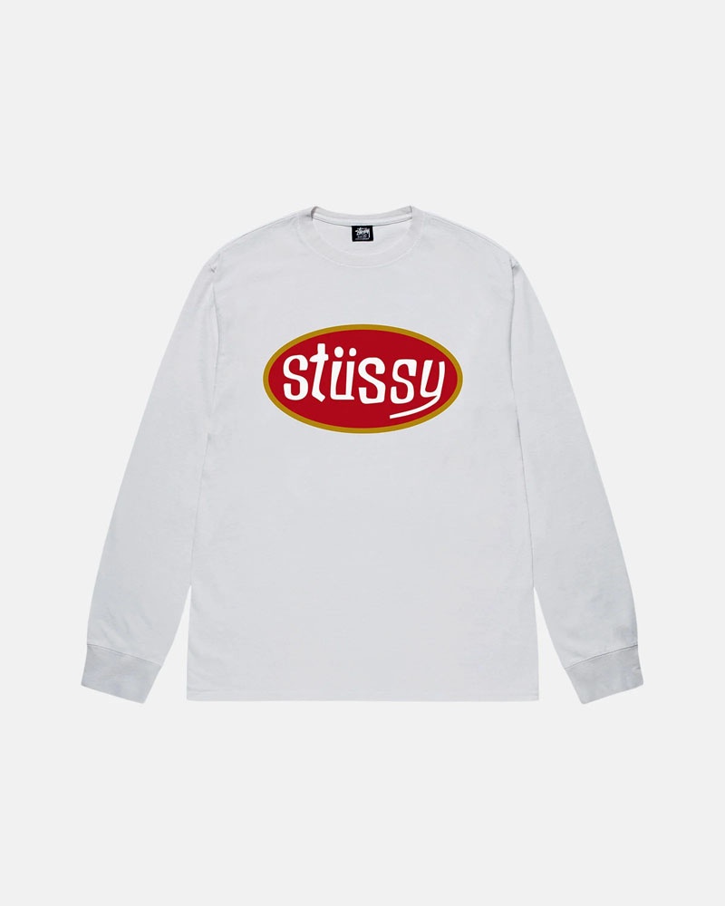 White Stüssy Pitstop LS T-Shirt | UAE QZX765029