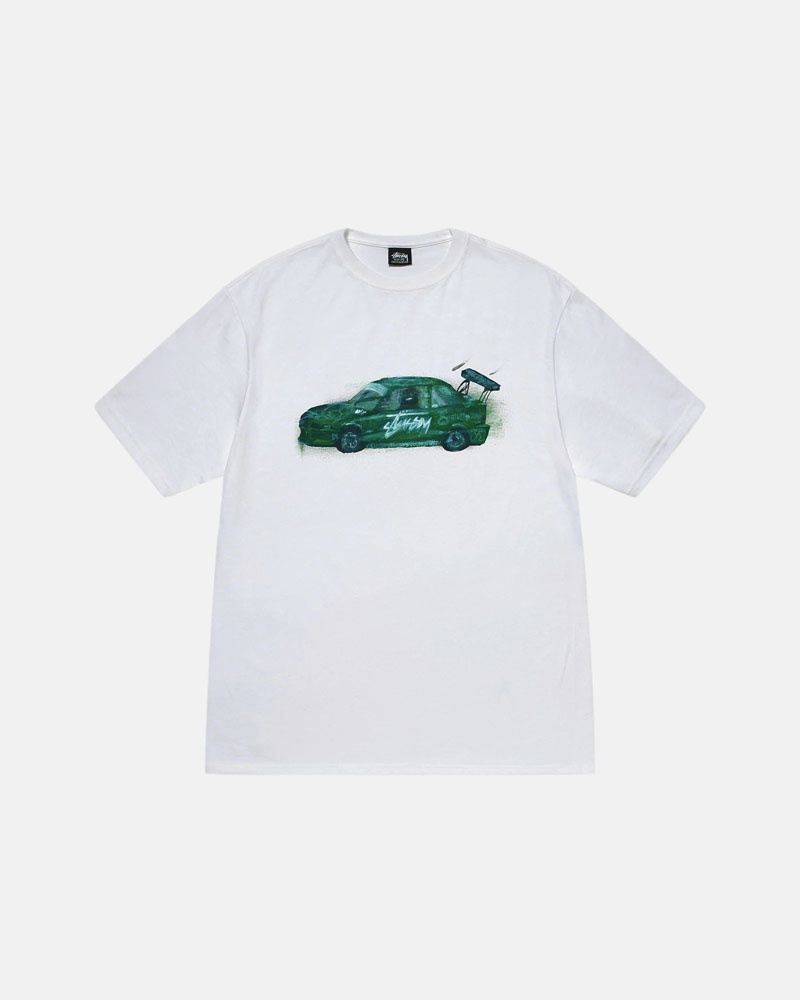 White Stüssy Racecar T-Shirt | UAE UQJ136904