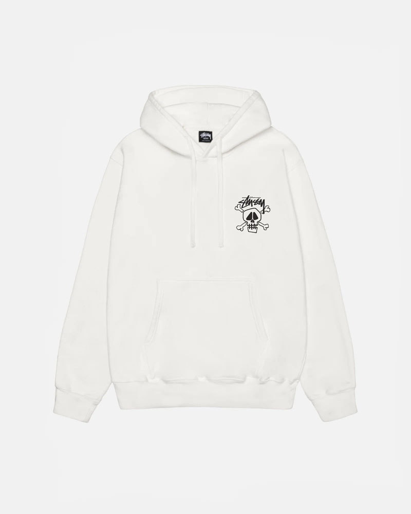 White Stüssy Skull & Bones Pigment Dyed Hoodie | UAE GQC204759