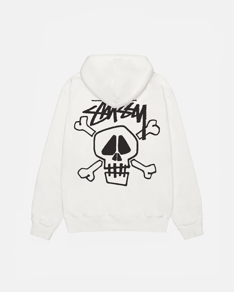 White Stüssy Skull & Bones Pigment Dyed Hoodie | UAE GQC204759