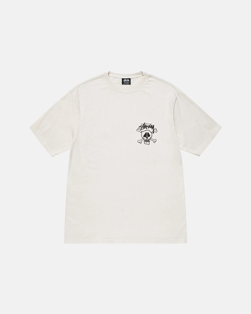 White Stüssy Skull & Bones Pigment Dyed T-Shirt | UAE FMC579486