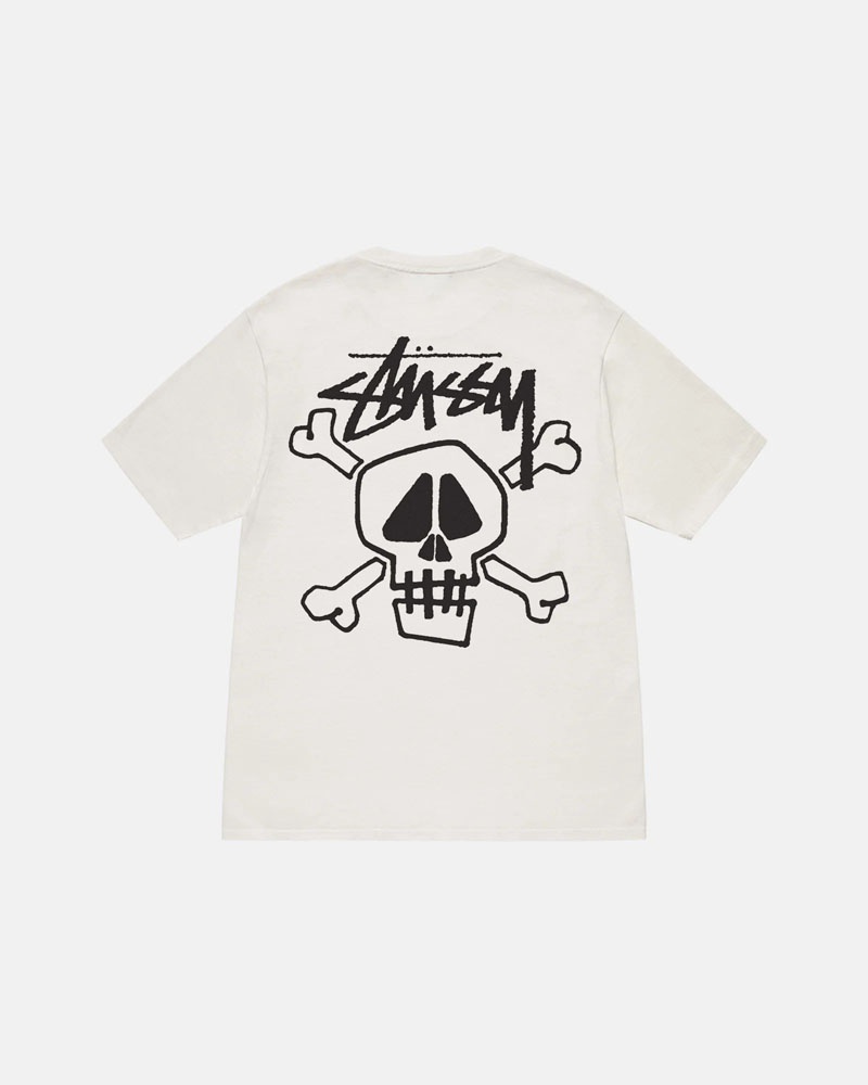 White Stüssy Skull & Bones Pigment Dyed T-Shirt | UAE FMC579486