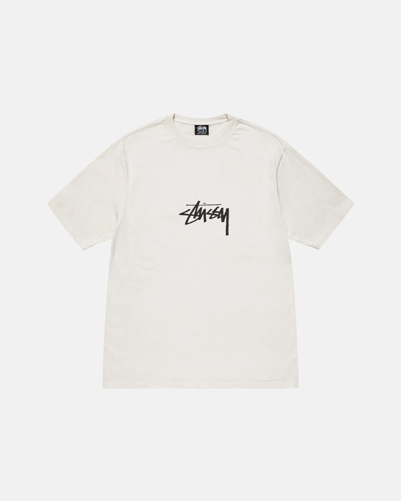 White Stüssy Small Stock Pigment Dyed T-Shirt | UAE RTN258067