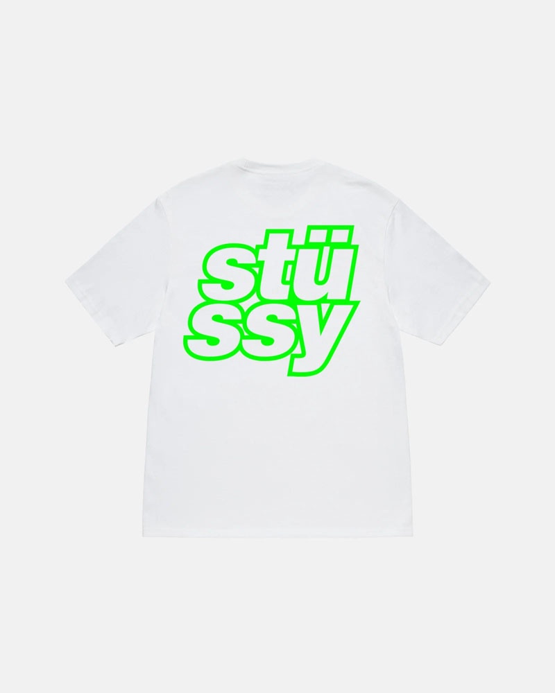 White Stüssy Stacked T-Shirt | UAE RFB981670