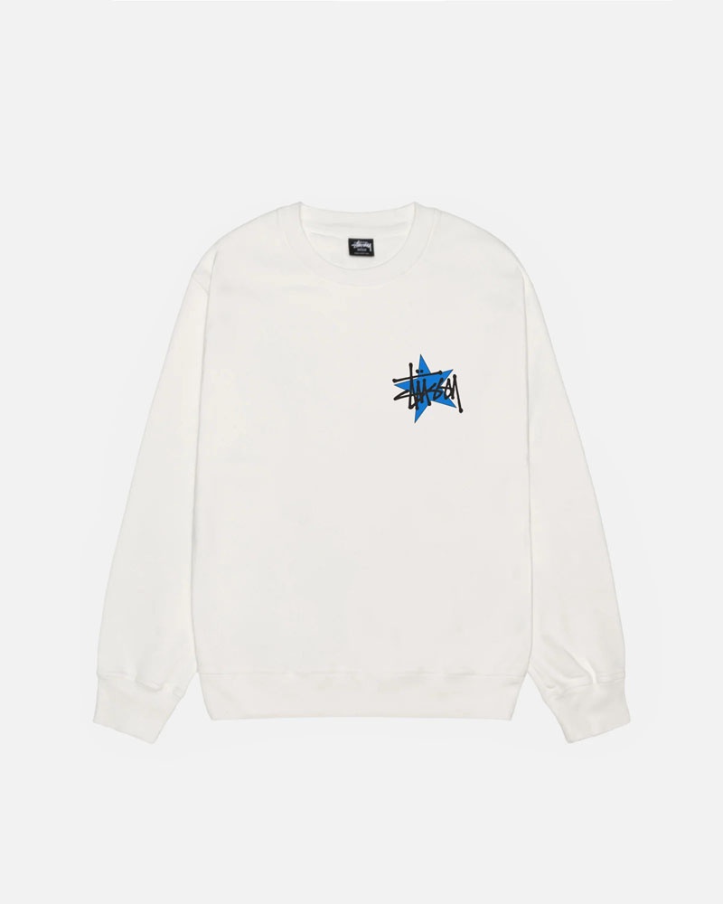 White Stüssy Star Crew Pigment Dyed Sweatshirt | UAE OSH601943