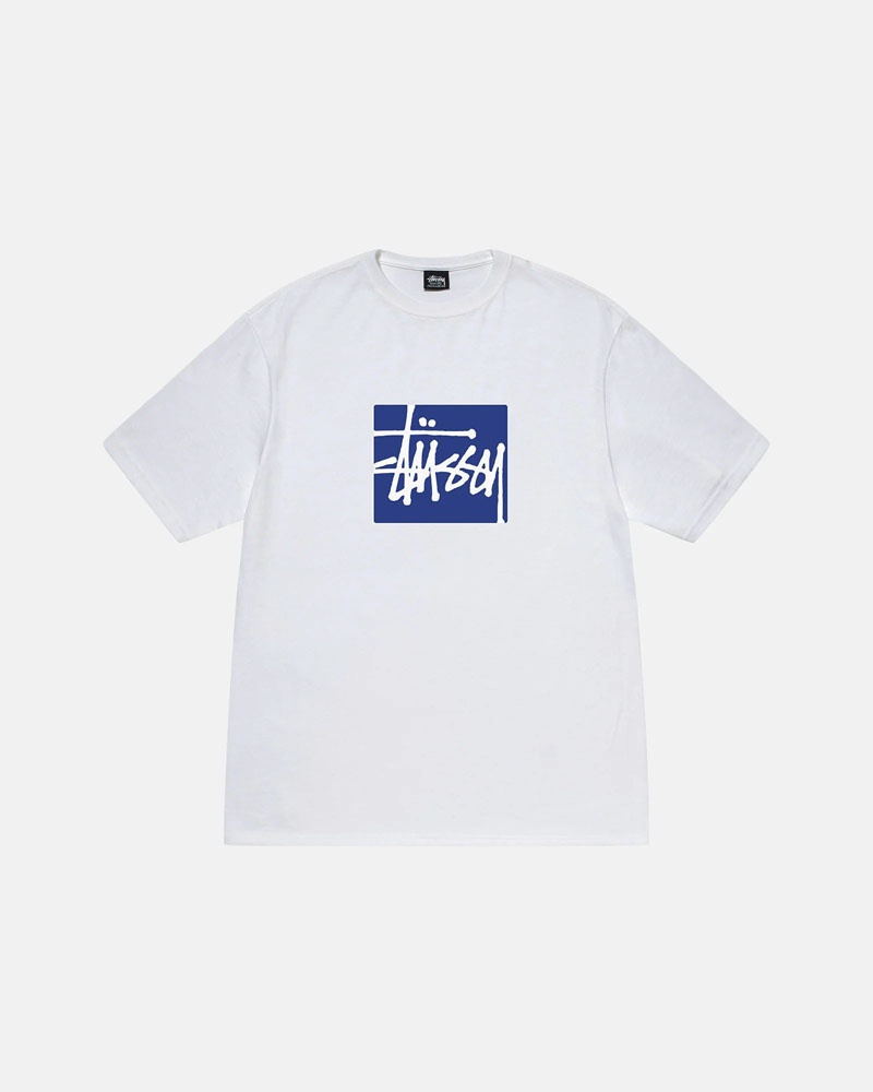 White Stüssy Stock Box T-Shirt | UAE FJV546873