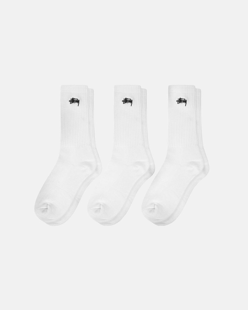 White Stüssy Stock Crew Pack Socks | UAE OJH103498