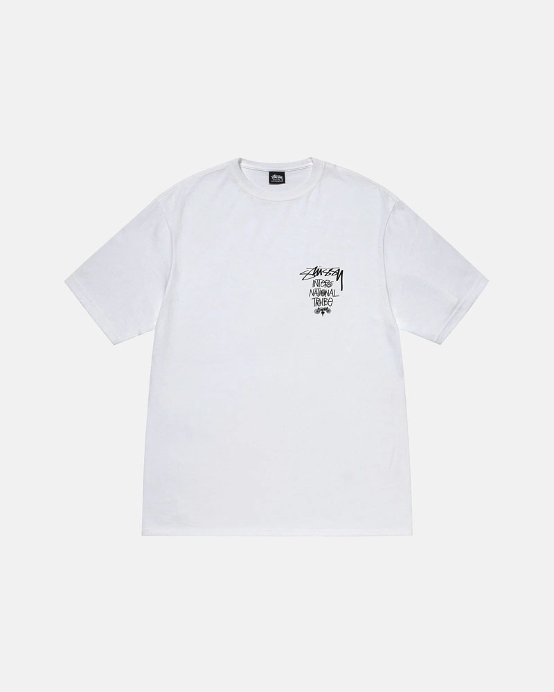 White Stüssy Tribe Stack T-Shirt | UAE KOY290187