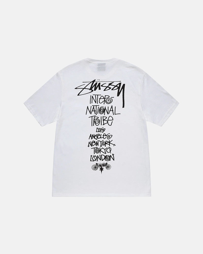 White Stüssy Tribe Stack T-Shirt | UAE KOY290187