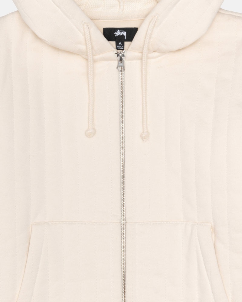 White Stüssy Vertical Quilted Zip Hoodie | UAE QNI423081