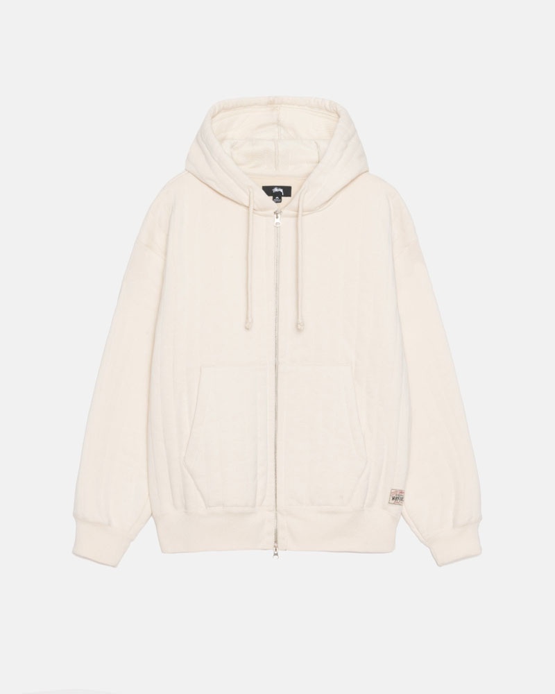 White Stüssy Vertical Quilted Zip Hoodie | UAE QNI423081