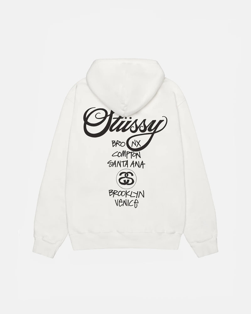 White Stüssy World Tour Pigment Dyed Hoodie | UAE KOG453120