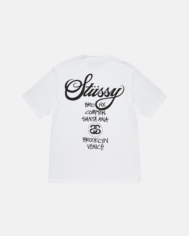 White Stüssy World Tour T-Shirt | UAE IZU267419