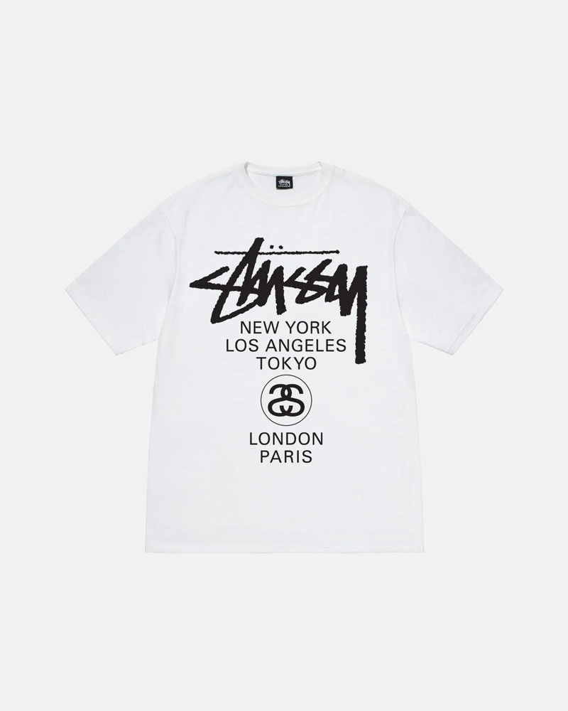 White Stüssy World Tour T-Shirt | UAE IZU267419