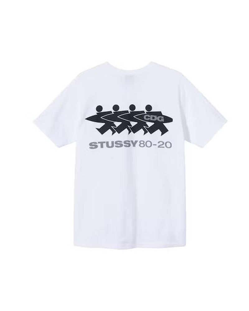 White Stüssy X CDG Surfman T-Shirt | UAE RQS963142