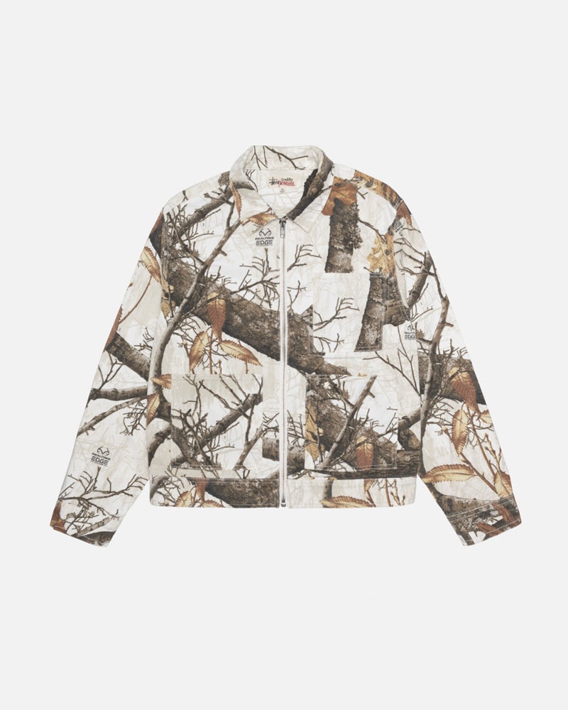 White Stüssy Zip Work Realtree Edge Jacket | UAE UVF103986