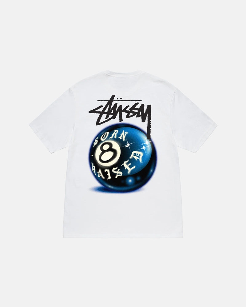 White Stüssy & Born X Raised 8 Ball T-Shirt | UAE VMB259038